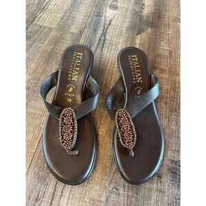 Women's Italian Shoemakers Brown Leather Beaded Sandals Size 7M
